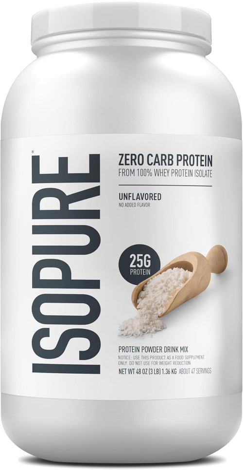 Isopure Zero Carb 100% Pure Whey Isolate Protein Powder, Gluten Free, with Vitamins, Unflavored, 25g Protein Per Serving, 3 Lbs, 47 Servings (Packaging May Vary)