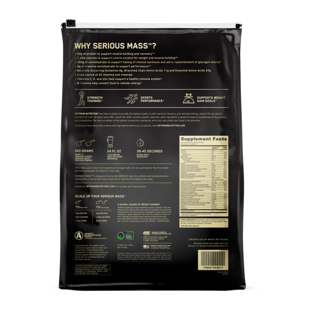 Optimum Nutrition Serious Mass, Weight Gainer Protein Powder, Mass Gainer, Vanilla Flavor, 6 Pound (Packaging May Vary)