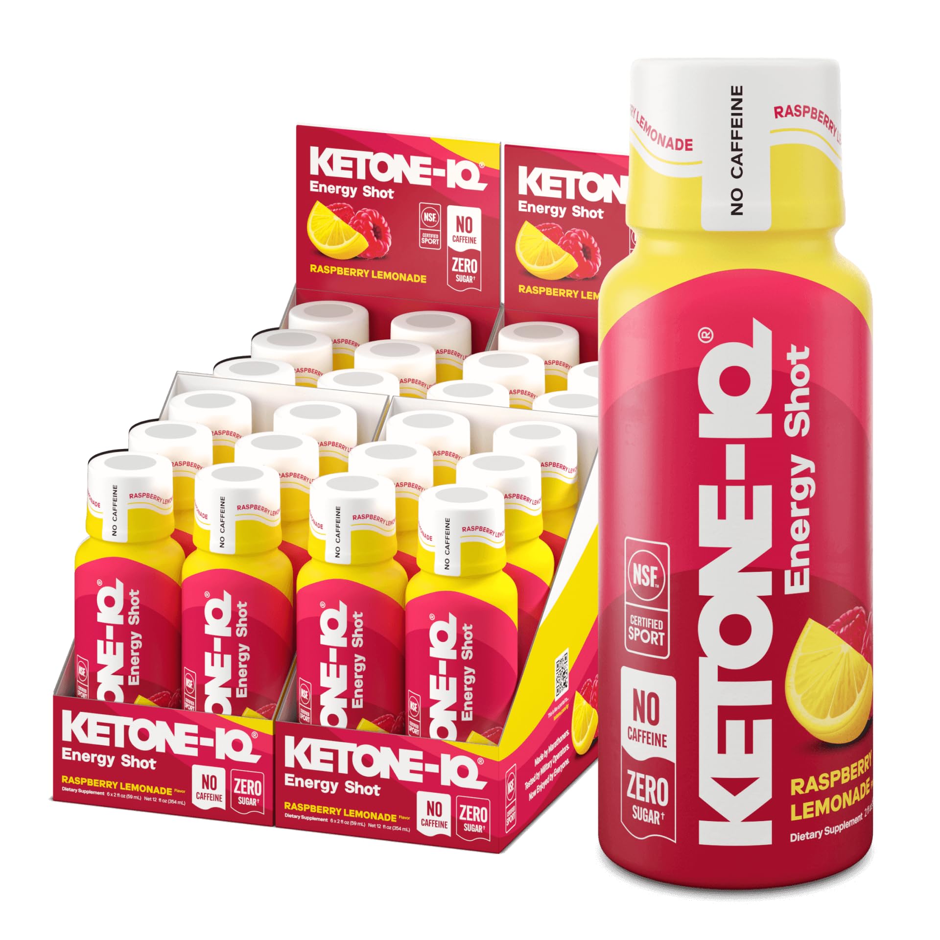 Ketone-IQ Caffeine-Free Ketone Supplement Shots – 10g Ketones per Serving, Raspberry Lemonade, 12 Pack
