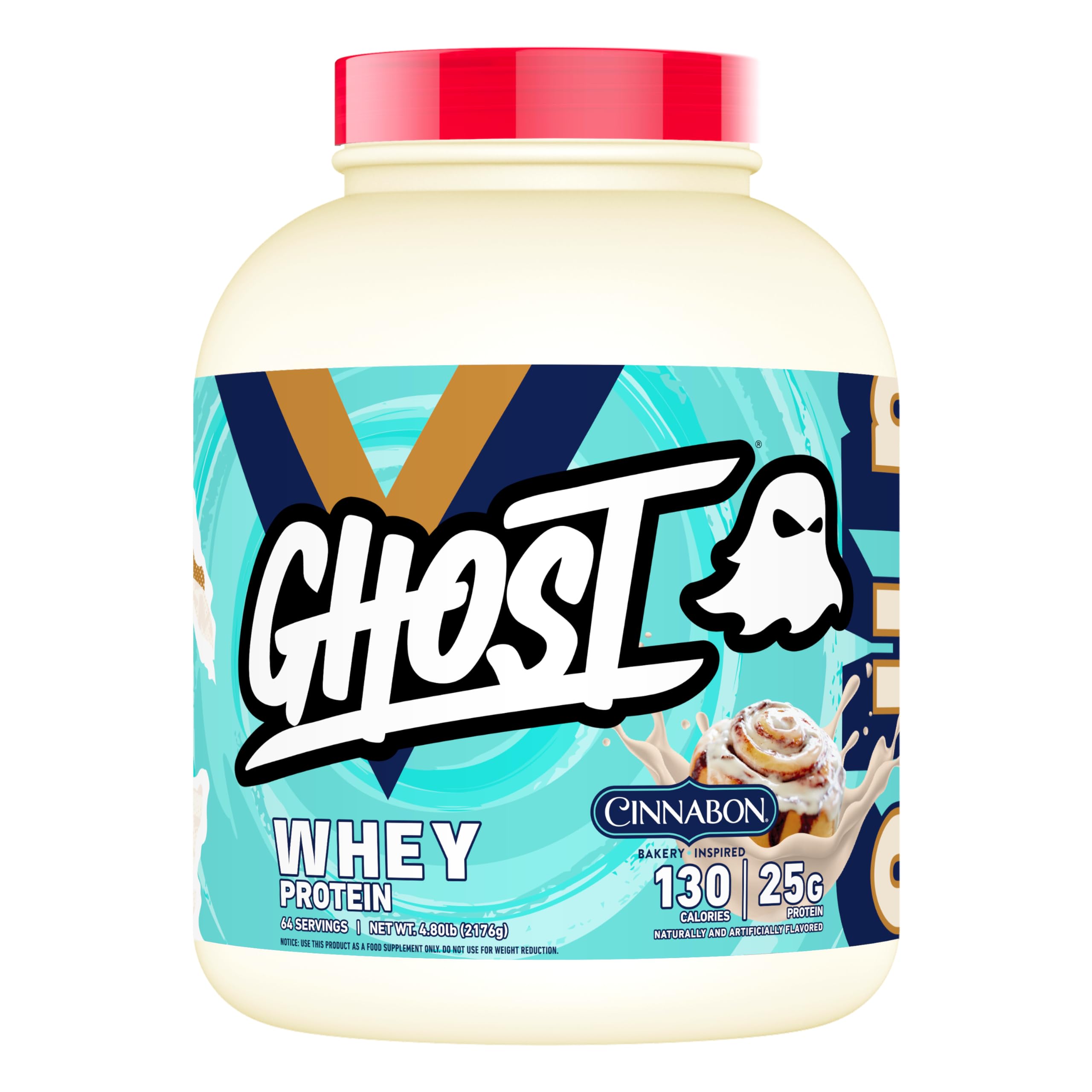 GHOST Whey Protein Powder, Cinnabon - 2LB, 25G Protein Per Serving - Cinnamon Roll Flavor - Whey Protein Isolate, Concentrate & Hydrolyzed Blend - Soy & Gluten Free