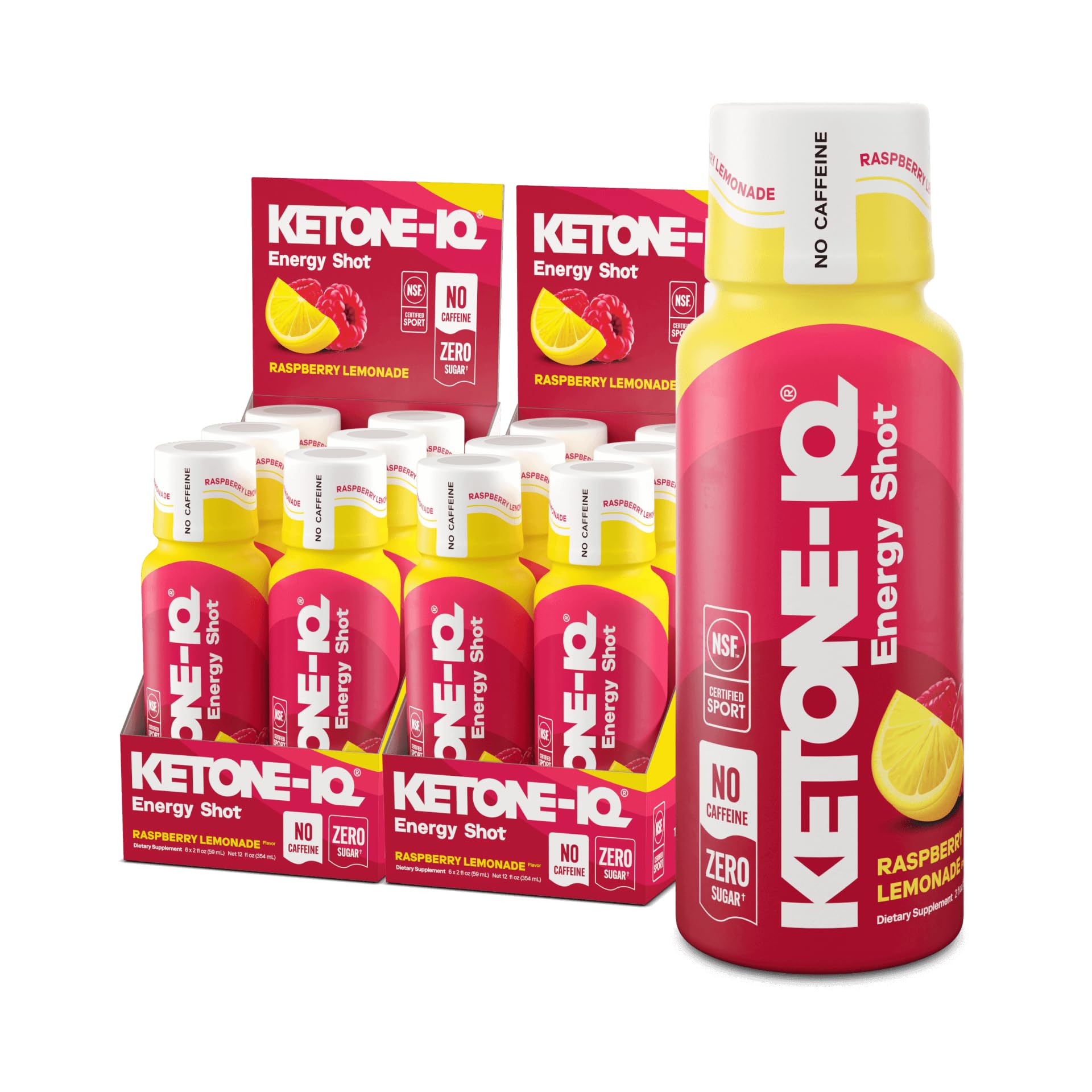 Ketone-IQ Caffeine-Free Ketone Supplement Shots – 10g Ketones per Serving, Raspberry Lemonade, 12 Pack