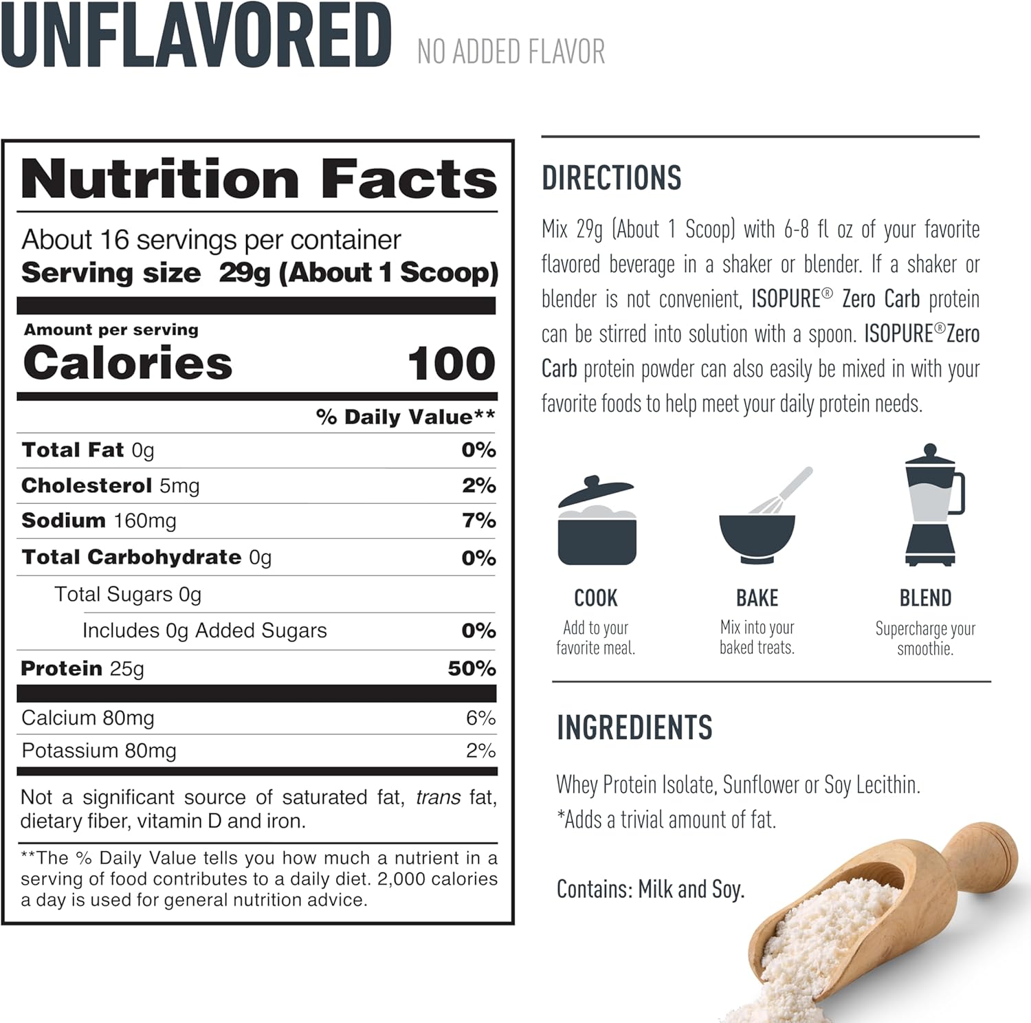 Isopure Zero Carb 100% Pure Whey Isolate Protein Powder, Gluten Free, with Vitamins, Unflavored, 25g Protein Per Serving, 3 Lbs, 47 Servings (Packaging May Vary)